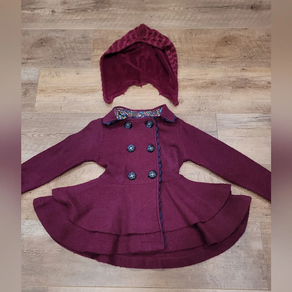 Matilda Jane Girls Burgundy Peacoat with Matching Hood